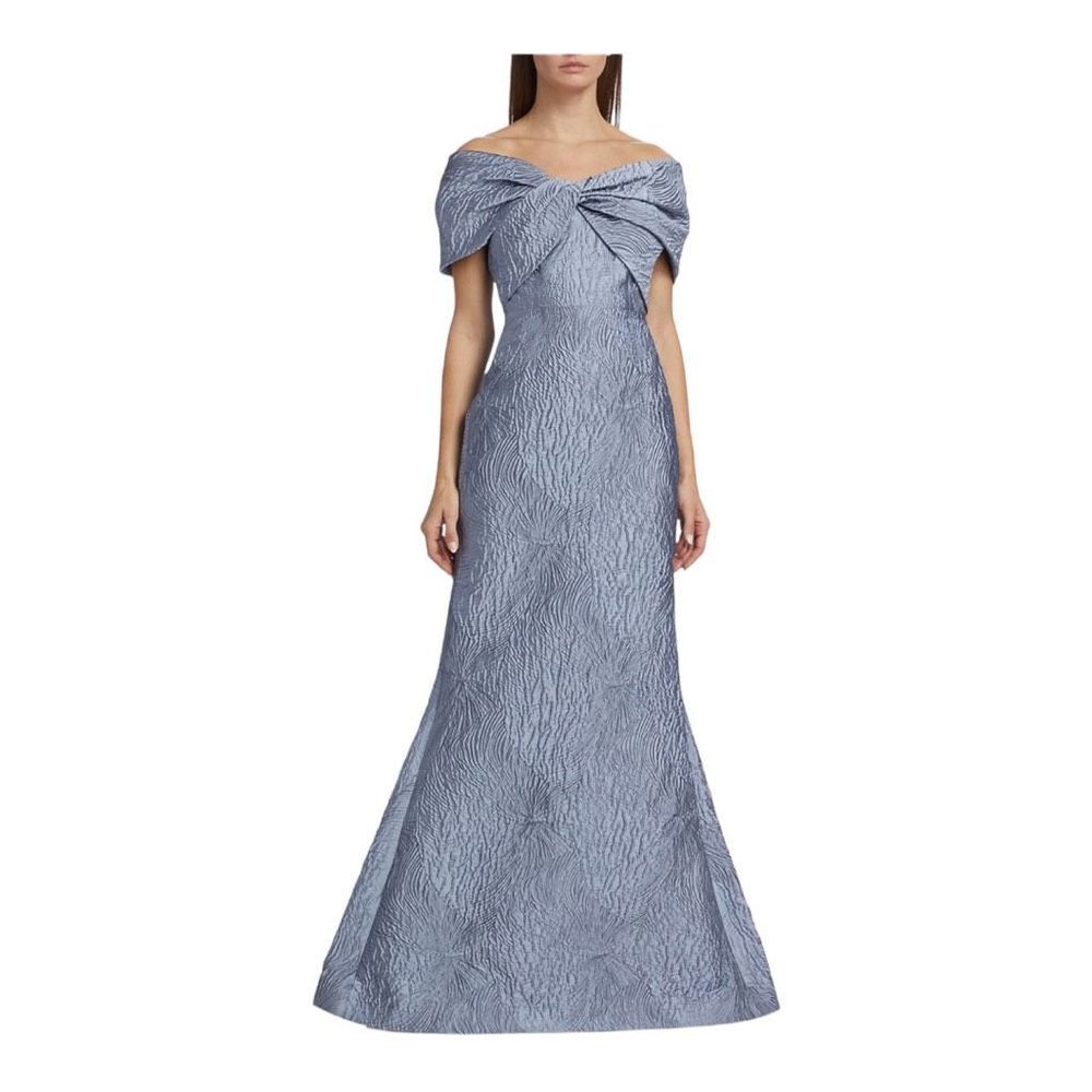 Teri Jon Off-the-Shoulder Slate Blue Jacquard Trumpet Gown Size 12 NWT